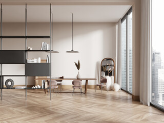 Panoramic white dining room interior - 783750958