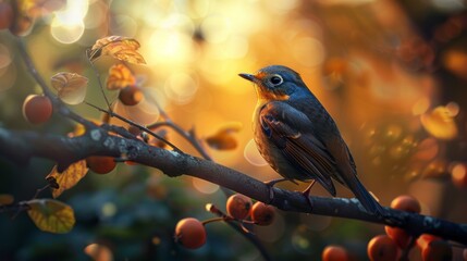 Fototapeta premium A colorful song bird perching on a tree branch