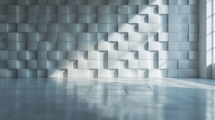 Abstract white cubic wall with dynamic shadows.