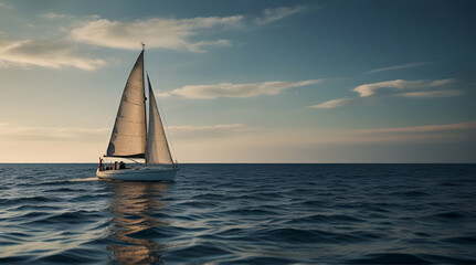 Obraz premium Sailboat at sea. Conceptual symbol. Background with selective focus.generative.ai