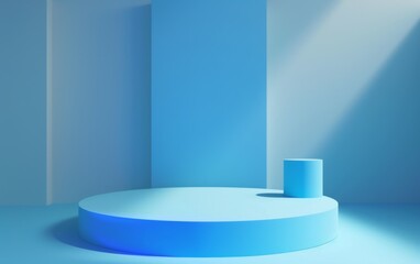 Blue Room with an Empty Podium. Amazing Background for Product Presentation