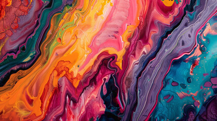 Layers of vibrant paint colors blending together in a unique and expressive pattern. - obrazy, fototapety, plakaty