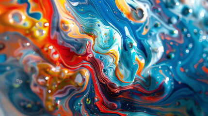 Dynamic and energetic swirls of colorful paint on a canvas. - obrazy, fototapety, plakaty
