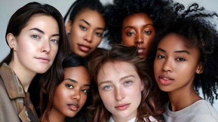 Obraz premium Diverse Group of Beautiful Women: Natural Beauty and Glowing Skin Portrait