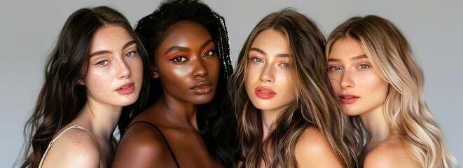 Diverse Group of Beautiful Women: Natural Beauty and Glowing Skin Portrait