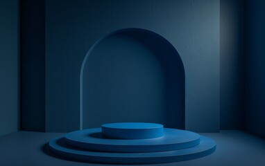 Fototapeta premium Blue Room with an Empty Podium. Amazing Background for Product Presentation