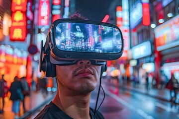 Man experiencing urban virtual reality