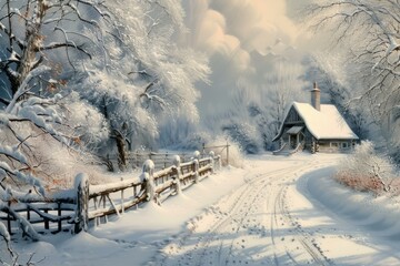Beautiful snow scene. Winter nature snowy scene road. Generate Ai
