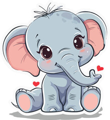 Illustration Cute Baby Elephant vector sticker design