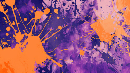 Orange and purple paint splatters forming an artistic design.