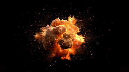 Fiery explosion on a black background ,fire flame ball explosion in space, abstract illustration ,A huge fireball from an explosion
