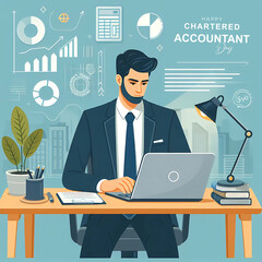 Chartered Accountant, Post, Chartered Accountant Day, July 1st, Chartered Accountants Day Poster, CA Day, Creative Design. Happy, Chartered, Accountant, Day, India, Vector, Poster,
Card, Laptop.