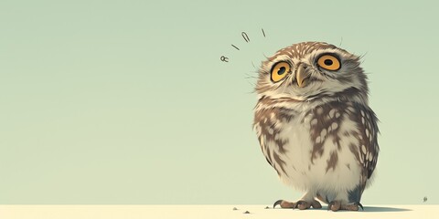 A surprised owl on a pastel background