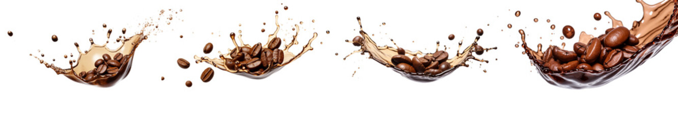Coffee  splash dripping  isolated on a transparent background.

 - obrazy, fototapety, plakaty