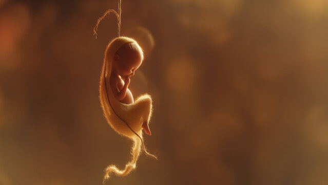 Baby Embryo in Fruchtblase und Nabelschnur als Cartoons, ai generativ