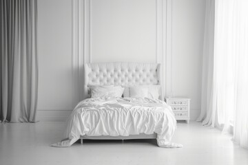 Elegant White Bedroom Interior With Plush Bedding and Classic Furniture