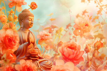 Golden Buddha statue on beautiful background