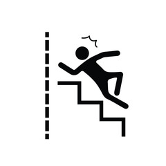 Caution falling down the stairs behind walls sign age shadow silhouette vector illustration isolated on square white background. Simple flat cartoon styled drawing.