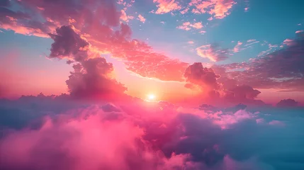Fotobehang Dreamlike Pink Clouds at Sunset, Serene Sky Artwork, Generative AI © Crowcat