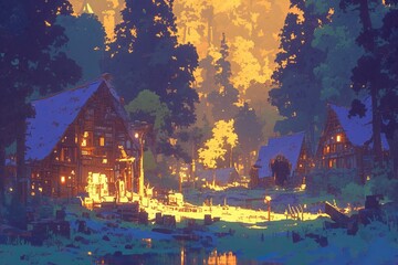 Obraz na płótnie Canvas abandoned village, illustration, background, art