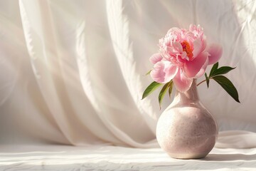 White vase with pink flower - obrazy, fototapety, plakaty
