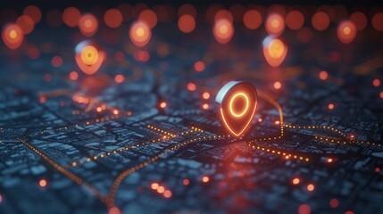 Business Location: A 3D vector illustration of a map with dynamic pins