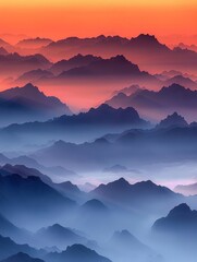 Majestic mountain range with sunset