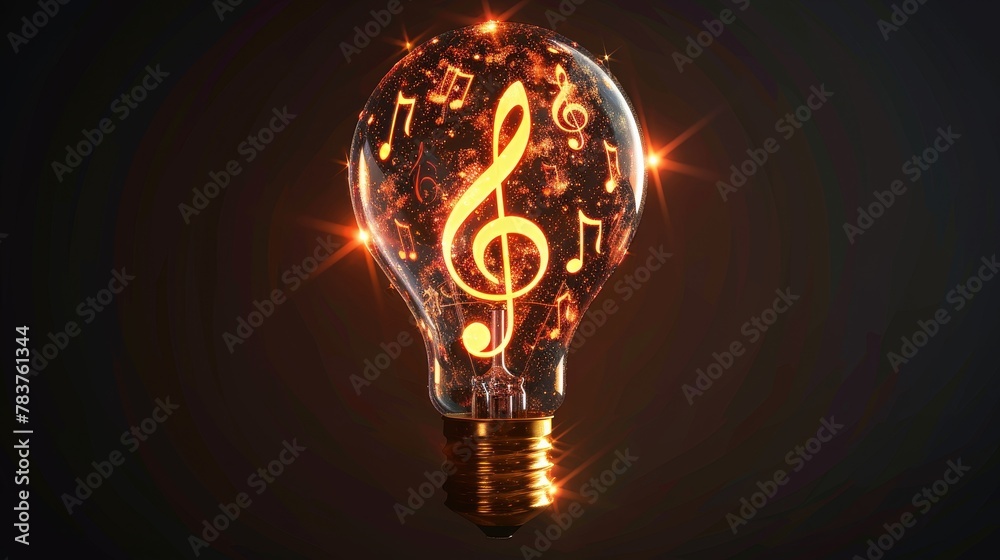 Wall mural creativity and design: a 3d vector illustration of a lightbulb with musical notes and instruments in