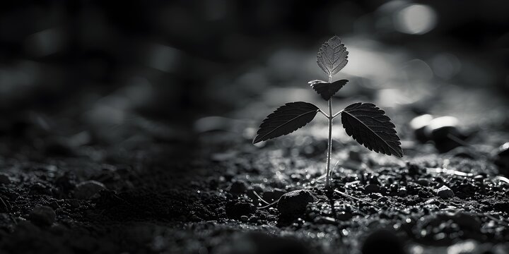 Emerging Presence A Young Plant s Silhouette Contrasts Against the Bright Ground