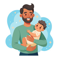 Happy father holds his newborn baby in his hands. Parenthood concept.