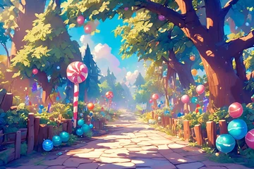 Zelfklevend Fotobehang Candy land forest, sweet and magical world with candy and sweets © IMAGE