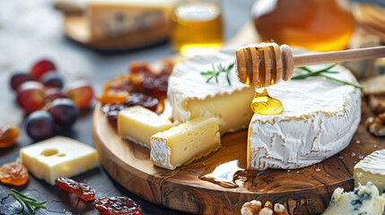 Artisan cheese platter with honey