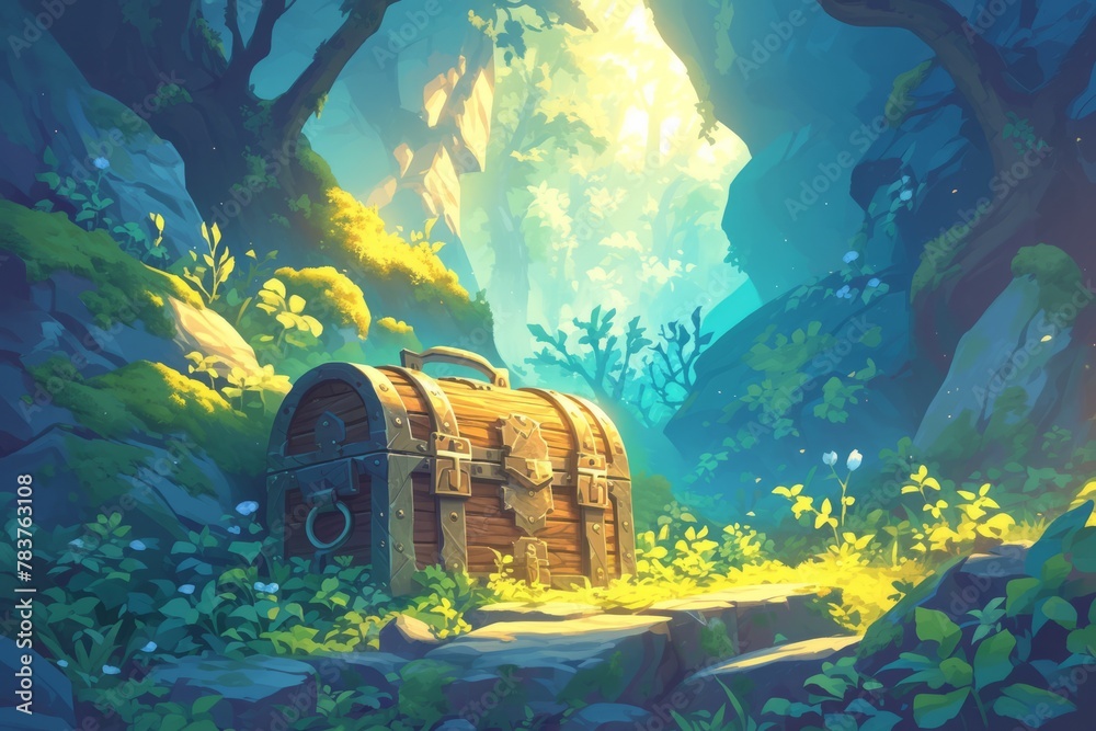 Wall mural treasure chest, forest, illustration, art - Wall murals