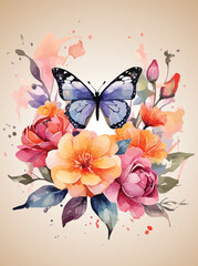 Butterfly rose watercolor is  wonderful artistic elegant vector colorful illustration design