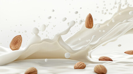 Splash of milk with almond on white background - 783764991