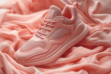 pink sneakers on pink satin background - 783765143