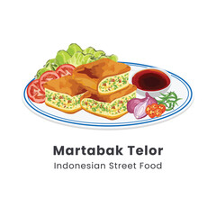 Hand drawn vector illustration of Martabak telor Indonesian traditional street food