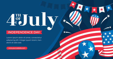 Flat social media promo template for american 4th of july holiday celebration