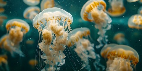 The Ethereal Dance of Translucent Jellyfish Drifting in the Sunlit Aquatic Realm