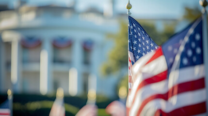 American Flags in Front of the White House
