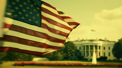 Vintage Style American Flag and White House
