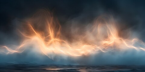 The dynamic movement of fog and light captured in a single moment suggesting the fluidity and...