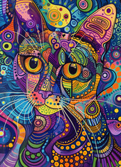 Kaleidoscopic Cat Illustration in Vivid Colors
