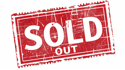 Red and White 'Sold Out' Stamp Design with Distressed Texture