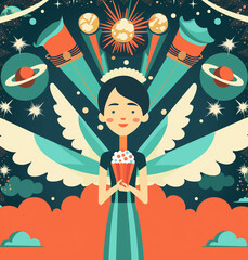Angel with Movie Popcorn and Film Projector Wings
