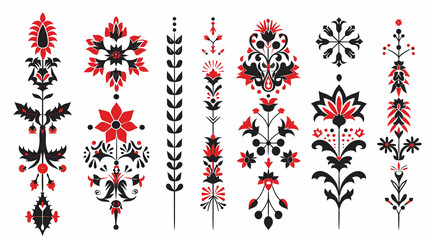 Traditional Slavic Folk Art Patterns in Red and Black
