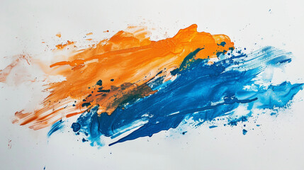 Blue and orange paint strokes on a white canvas with a watercolor effect.