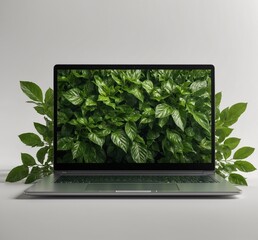 laptop with green plant