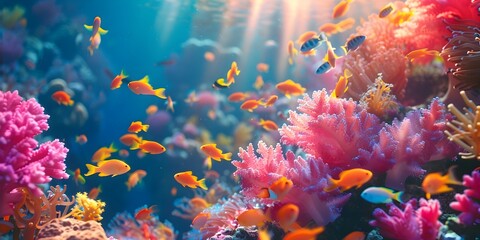 Obraz na płótnie Canvas Vibrant Underwater Coral Reef Teeming with Symbiotic Marine Life