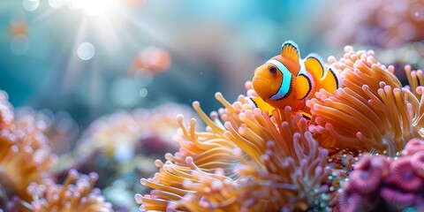 Vibrant Sea Anemone with Clownfish Hosting in Tropical Underwater Ecosystem